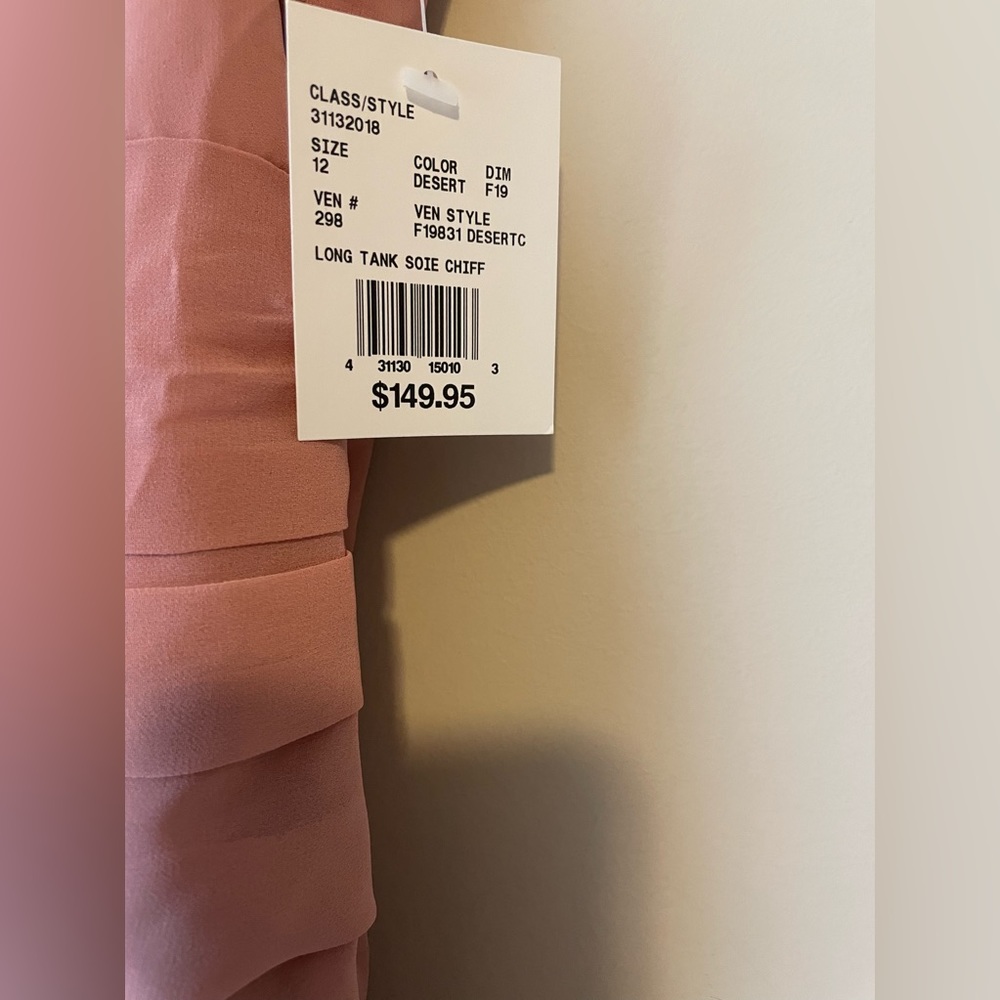 David’s Bridal long chiffon surplice tank bridesmaid dress in color Desert Coral - Picture 4 of 5